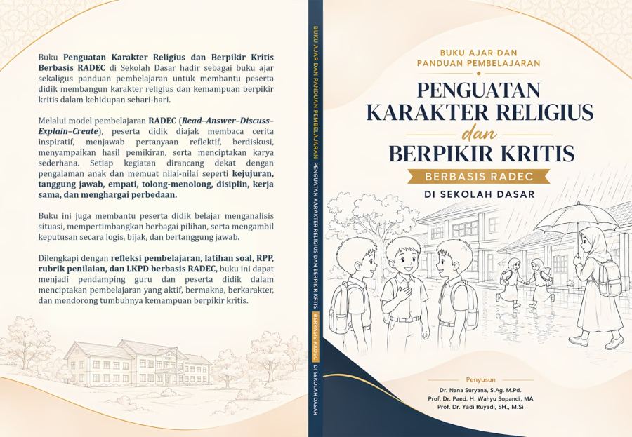 Sampul Buku Ajar dan Panduan Pembelajaran Penguatan Karakter Religius dan Berpikir Kritis Berbasis RADEC di Sekolah Dasar